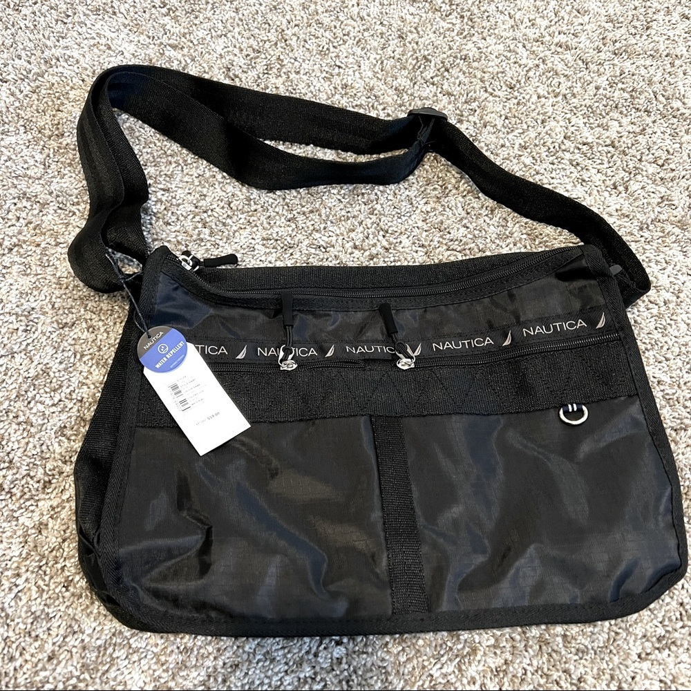 NEW Nautica Captain’s Quarters Hobo Rip Stop Water Repellent Purse Black NWT